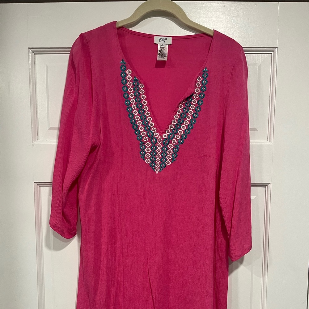 Crown & Ivy Pink Swim Cover Up with Embroidered Detail
